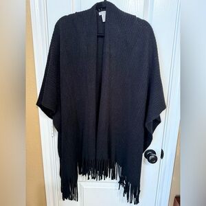 Black Sweater Fringe Wrap Shawl Poncho